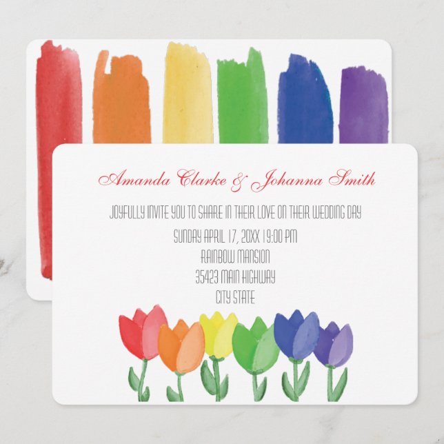 Rainbow BLUME GAY Lesbian Wedding Card Einladung (Vorne/Hinten)