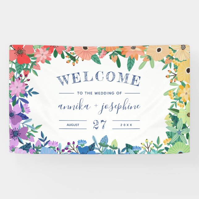 Rainbow Blume LGBT Wedding Willkommen Banner (Horizontal)