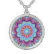 Rainbow Blume Mandala Round Pendant Necklace Versilberte Kette (Vorderseite)