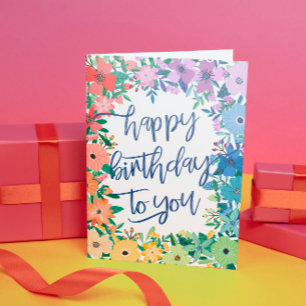 Rainbow Blume Pinselschrift zum Geburtstag Karte