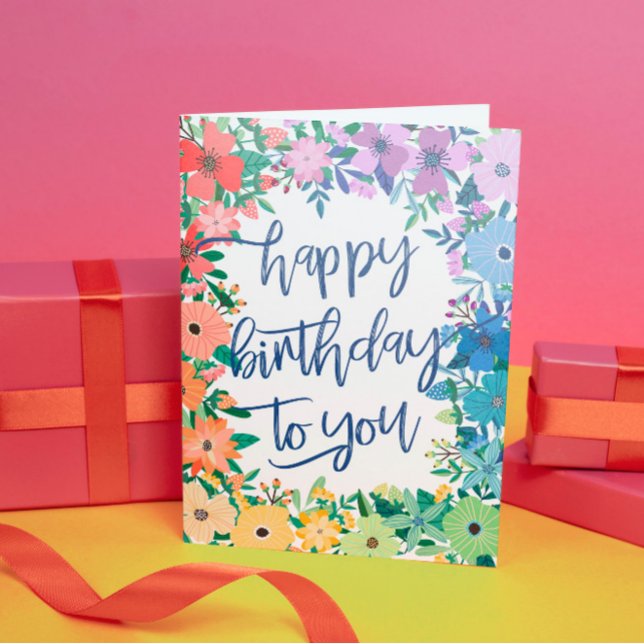 Rainbow Blume Pinselschrift zum Geburtstag Karte (Von Creator hochgeladen)
