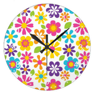 Rainbow Blume Power Hippie Retro Teens Geschenke Große Wanduhr