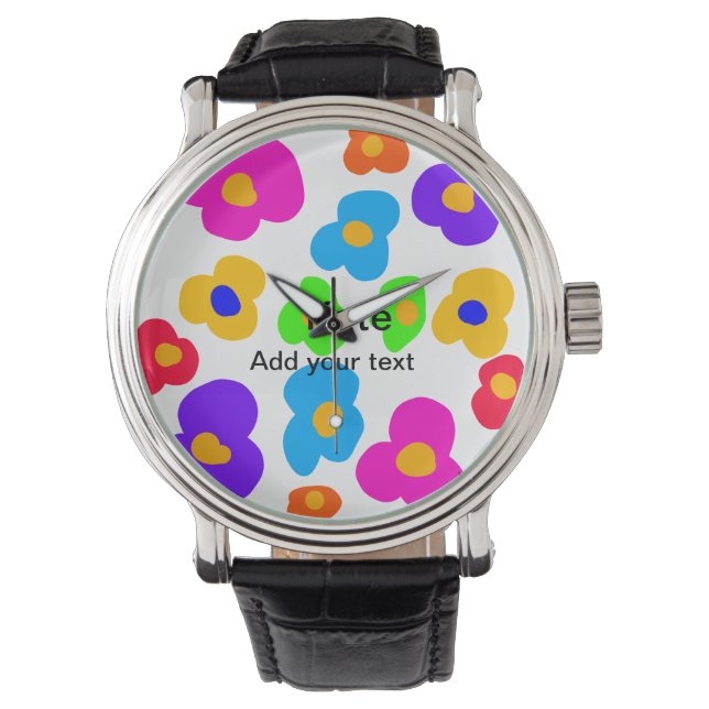 Rainbow Blume Pride Liebe hinzufügen Namenstext lq Armbanduhr (Vorderseite)