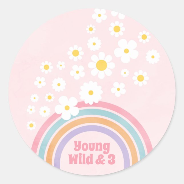 Rainbow Blume Retro Birthday Party Stickers (Vorderseite)
