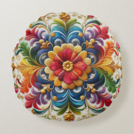 Rainbow-Blume Stickereien Rundes Kissen