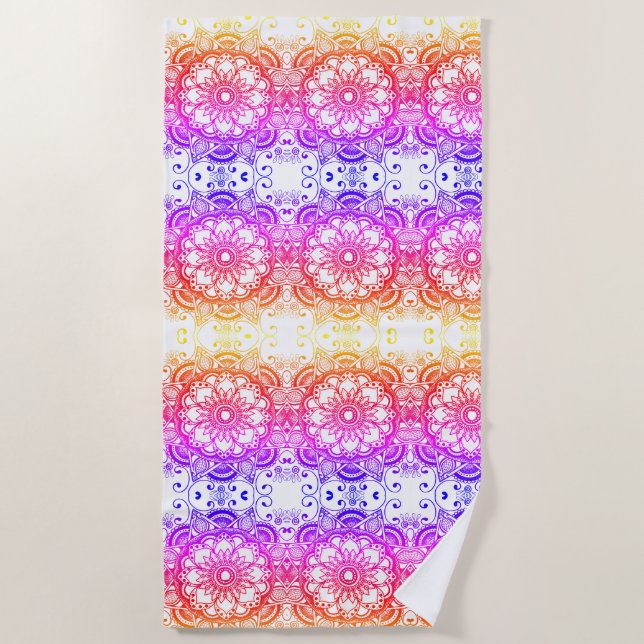 Rainbow Blumen Mandala Pattern 2 Strandtuch (Vorderseite)