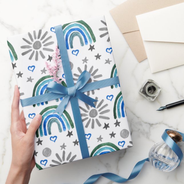 Rainbow Boho 1st Birthday Baby Shower Boy Geschenkpapier (Schenken)