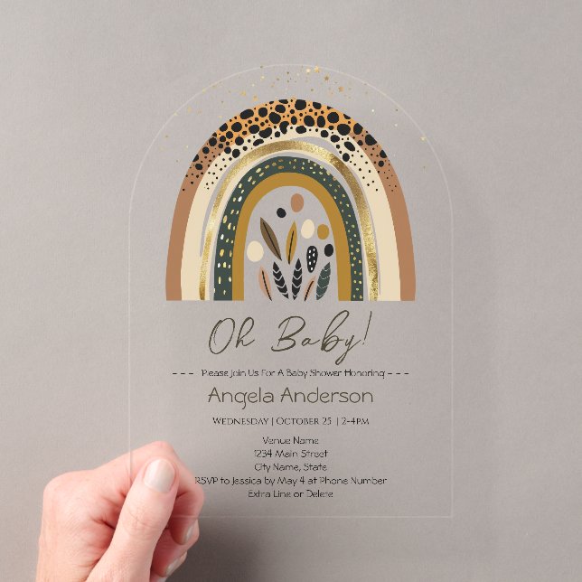 Rainbow Boho Baby Shower Acryleinladungen (Insitu (Handheld))