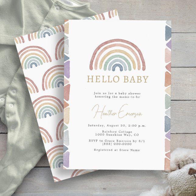 Rainbow Boho Baby Shower Einladung (Rainbow Watercolor Boho Baby Shower Invitation by Painted Paperie
)