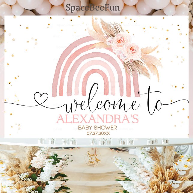 Rainbow Boho Baby Shower Girl Backdrop Banner (Rainbow Boho,Baby Shower Girl,Backdrop Banner,Pampass Grass,Bohemian baby shower,Welcome sign,boho b)