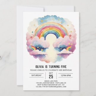 Rainbow Boho Clouds Girl Geburtstag Einladung