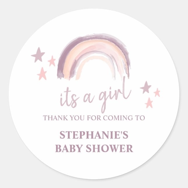 Rainbow Boho It's a Girl Baby Shower Danke Runder Aufkleber (Vorderseite)