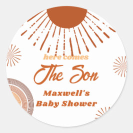 Rainbow Boho kommt hier zur Son Baby Dusche Runder Aufkleber