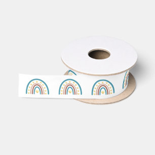 Rainbow Boho Muster Blau Beige Pink Satin Ribbon Satinband