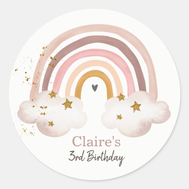Rainbow Boho Sticker Pastel Rainbow Birthday (Vorderseite)