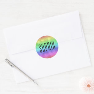Rainbow Bokeh Niedlicher Name Runder Aufkleber