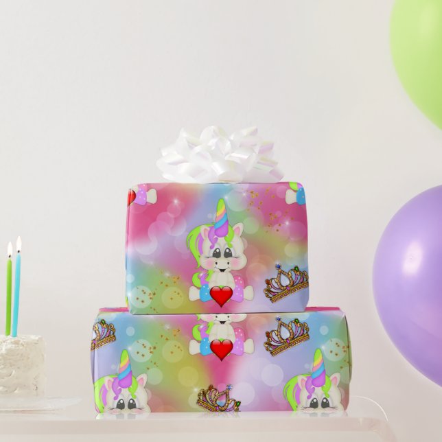 Rainbow Bokeh Unicorns Geschenkpapier (Partygeschenke)