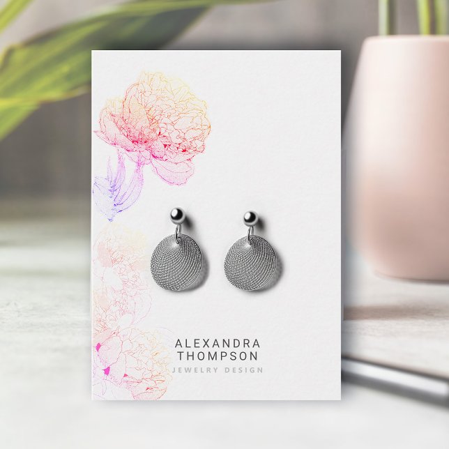 Rainbow Bold Peonies Floral Sketch Juwelier Displa Visitenkarte (floral earrings jewelry display card rainbow peonies art sketch modern minimalist elegant template)