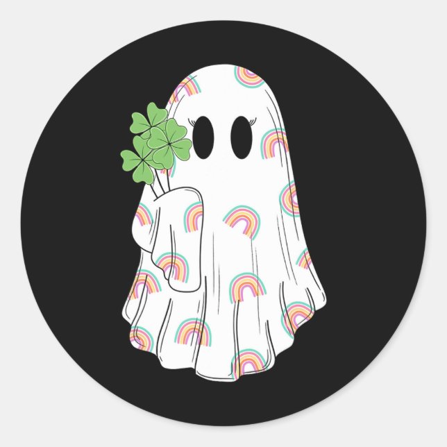 Rainbow Boo Kleeblatt Ghost St Patrick's Day Spook Runder Aufkleber (Vorderseite)