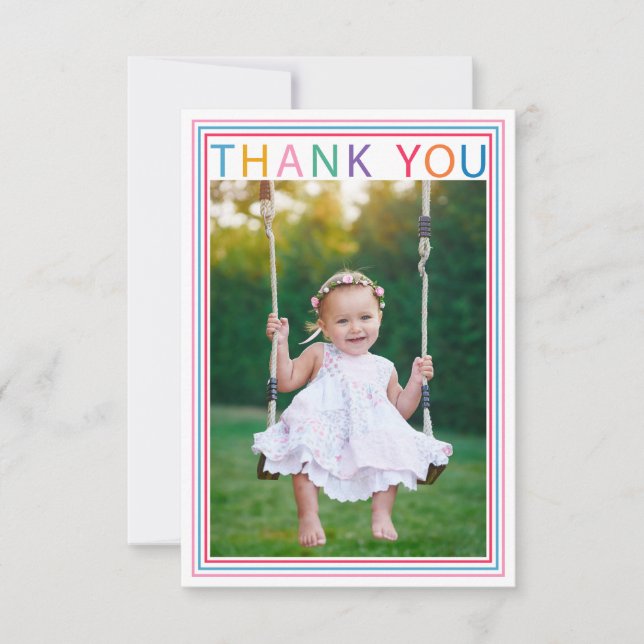 Rainbow Border Foto Dankeschön Karte für Kinder (Vorderseite)