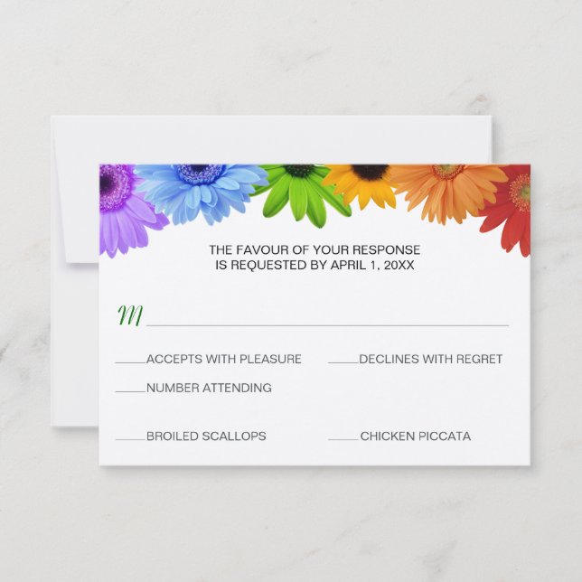 Rainbow Bouquet Wedding Response Menu RSVP Karte (Vorderseite)