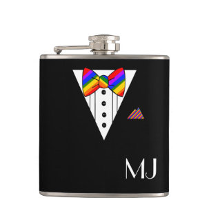 Rainbow Bow Krawatte Black Tuxedo Mit Monogramm Flachmann