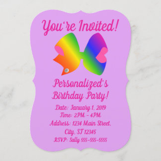 Rainbow Bow - Rosa und Lila Girly Bow Geburtstag Einladung