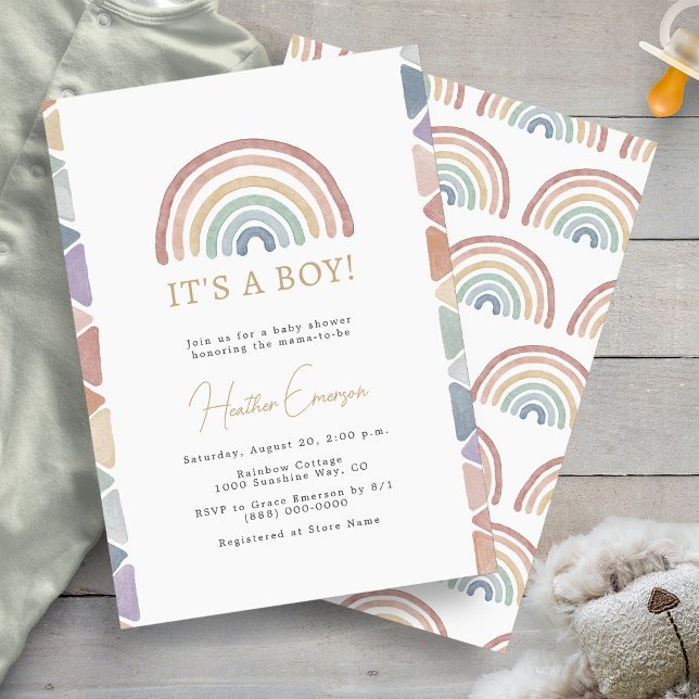 Rainbow Boy Baby Dusche Einladung (Colorful Boho Rainbow Boy Baby Shower Invitation by Painted Paperie
)