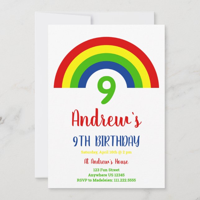 Rainbow Boys 9. Geburtstag Einladung (Vorderseite)