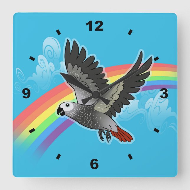 Rainbow bridge african grey parrot quadratische wanduhr (Vorderseite)