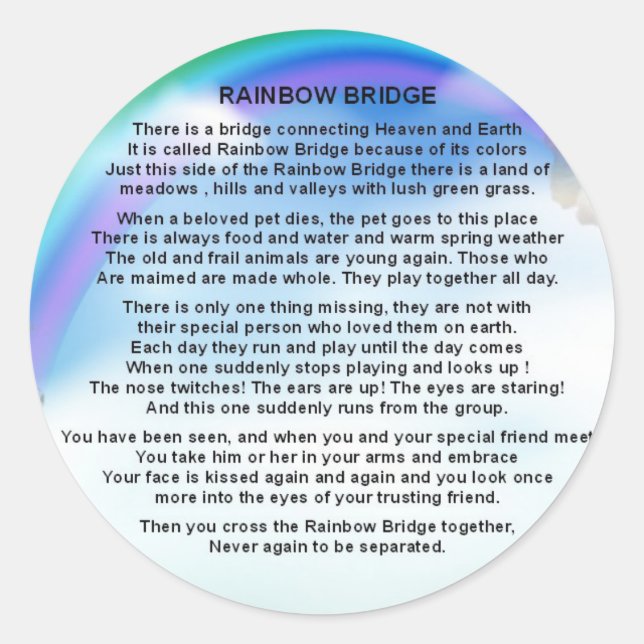 Rainbow Bridge Gedicht Runder Aufkleber (Vorderseite)