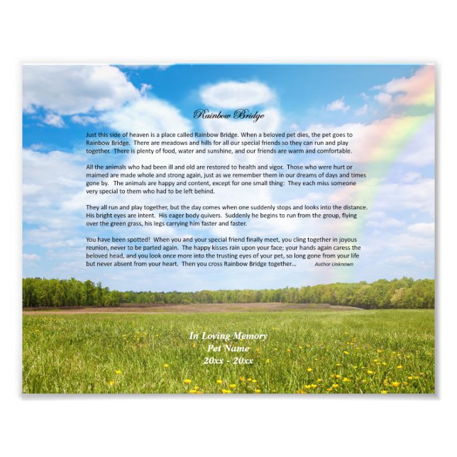 Rainbow Bridge MALE Hund Beileid Foto drucken (Vorne)