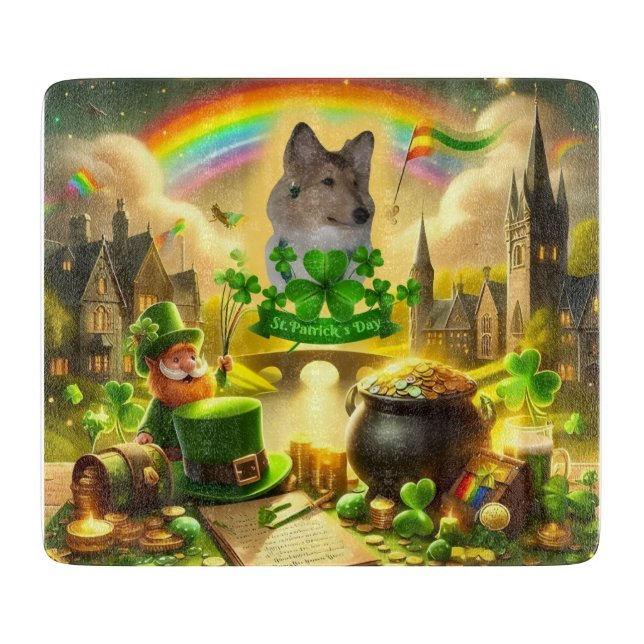 Rainbow Bridge Sable Collie on St. Patrick's Day Schneidebrett (Vorderseite)