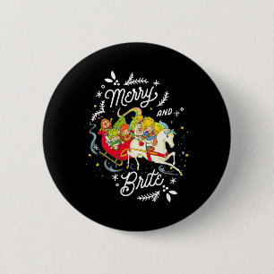 Rainbow Brite Christmas Merry und Brite Sleigh Rid Button