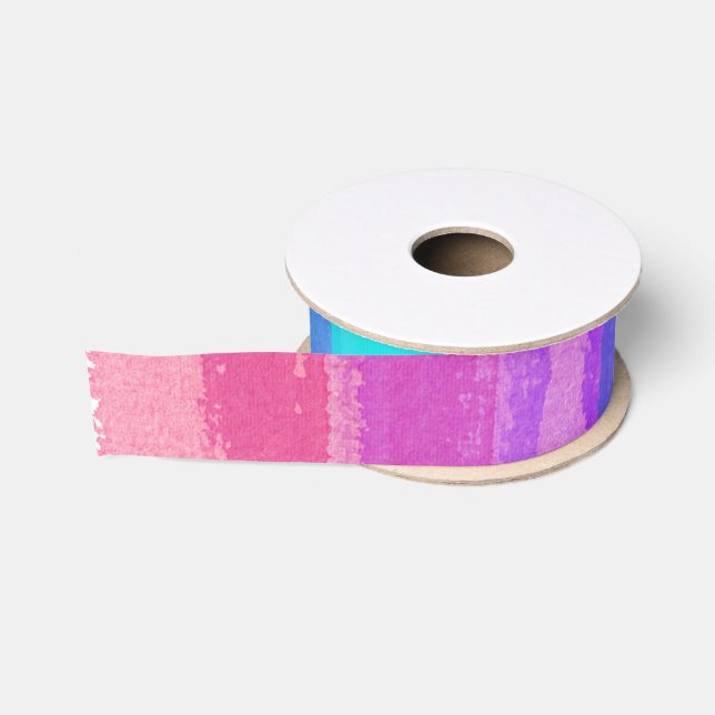 Rainbow Brushstrokes Artisan Farbenfrohe Wasserfar Ripsband (Spule)
