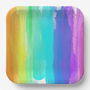 Rainbow Brushstrokes Farbenfrohe künstlerische Was Pappteller