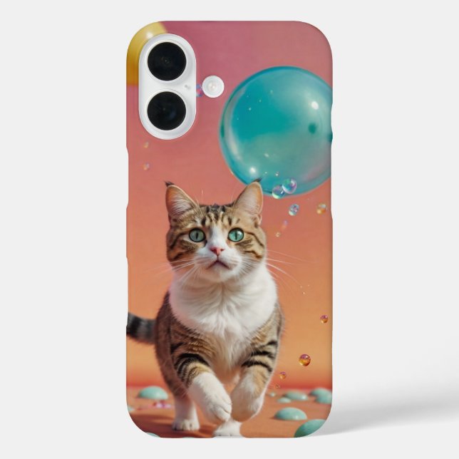 Rainbow Bubble Cat iPhone 16 Hülle (Rückseite)