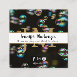 Rainbow Bubbles Housekeeping and Maid Services Quadratische Visitenkarte