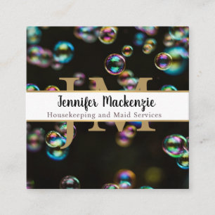 Rainbow Bubbles Housekeeping and Maid Services Quadratische Visitenkarte