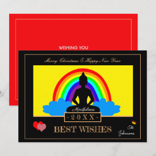 Rainbow Buddha & Achtsamkeits-Yoga /Meditationskar Feiertagskarte