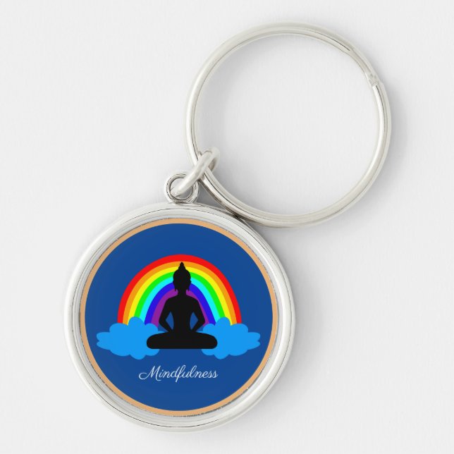 Rainbow Buddha & Mindfulness Yoga/Meditation Schlüsselanhänger (Vorne)