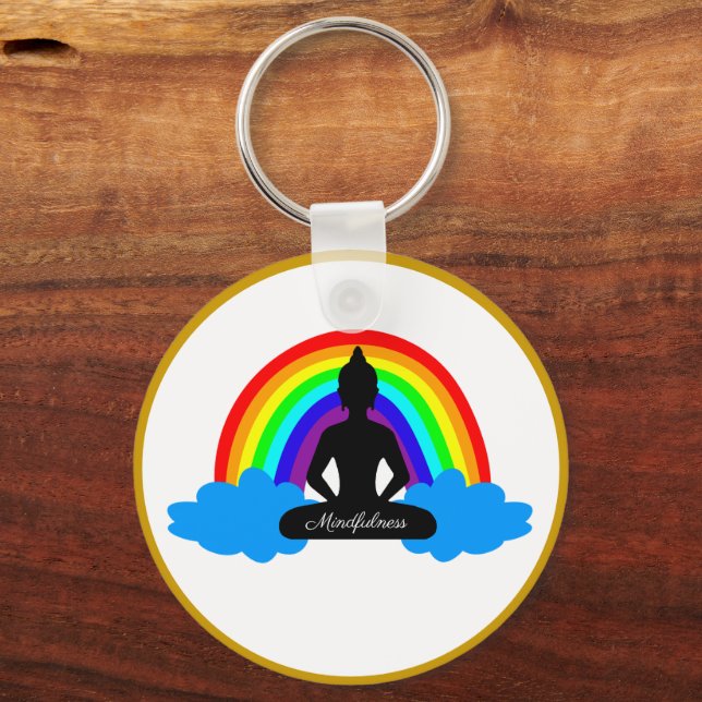 Rainbow Buddha & Mindfulness Yoga / Meditation Schlüsselanhänger (Vorderseite)