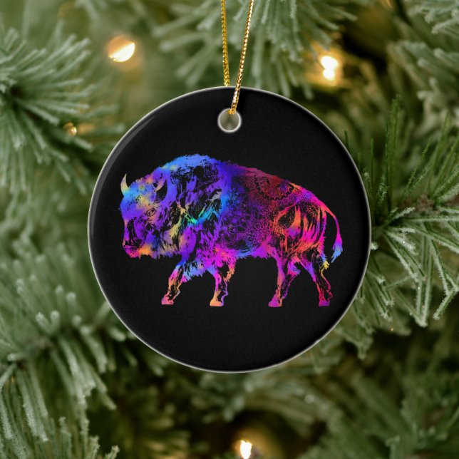 Rainbow Buffalo Bison Keramik Ornament (Baum)
