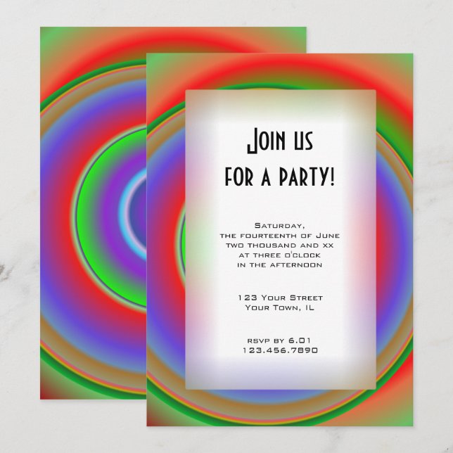 Rainbow Bullseye All Purpose Party Invitation (Devant / Derrière)