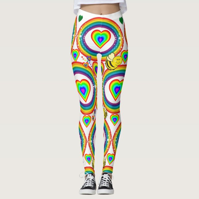 Rainbow Bumblebee Herz Leggings (Vorderseite)