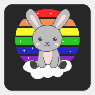 Rainbow Bunny Sweet Kanbits for Children Quadratischer Aufkleber