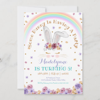 Rainbow Bunny Wunny Floral Bunny Birthday Einladung