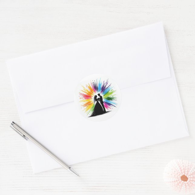 Rainbow Burst Couple Runder Aufkleber (Umschlag)