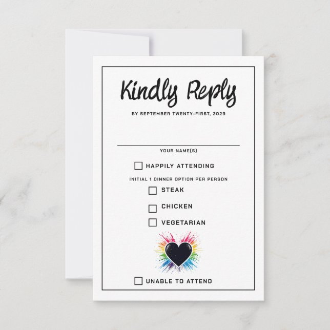 Rainbow Burst Food Choice RSVP Card Karte (Vorderseite)