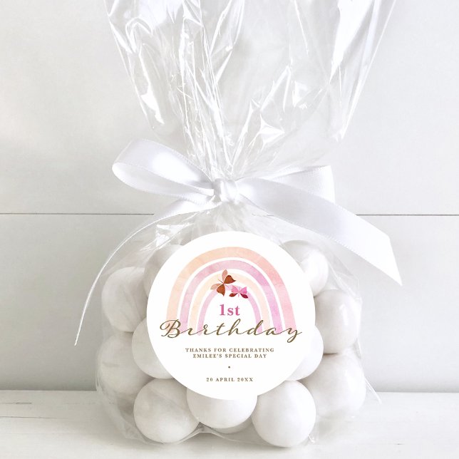 Rainbow Butterfells Geburtstag Pastel Pink Vielen  Runder Aufkleber (Von Creator hochgeladen)